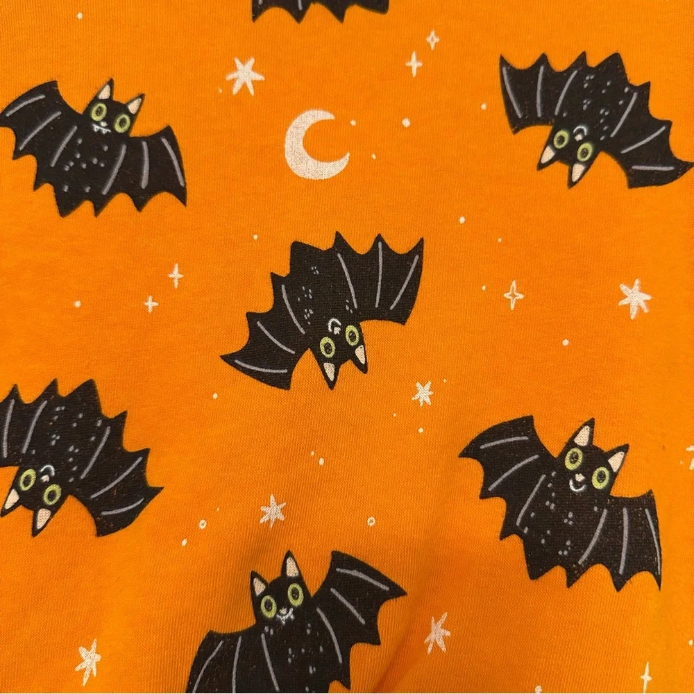 Toddler Orange and Black Halloween Bats French Terry Sweatshirt and Pants Set